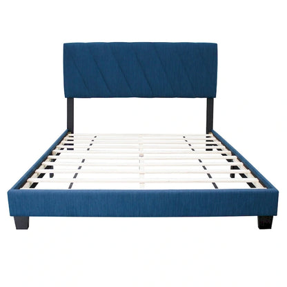 Blue Queen Adjustable Upholstered Bed Modern Minimalist Top Style