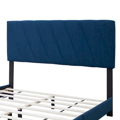 Blue Queen Adjustable Upholstered Bed Modern Minimalist Top Style