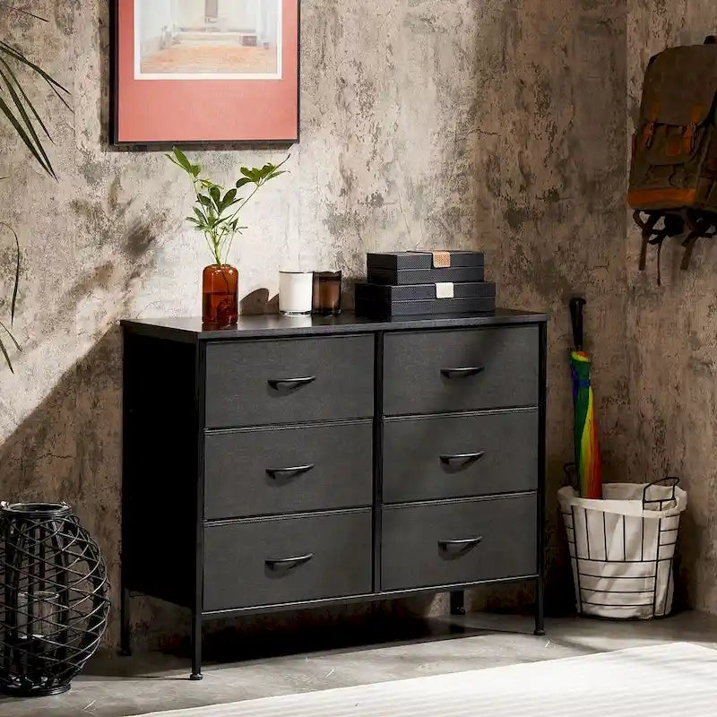6 Drawer Dresser Drawer Chest Tall Storage Cabinet Organizer Unit Bedroom Living Room