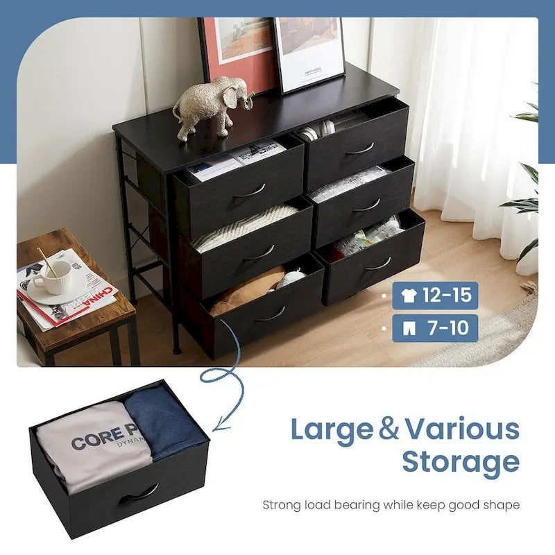 6 Drawer Dresser Drawer Chest Tall Storage Cabinet Organizer Unit Bedroom Living Room