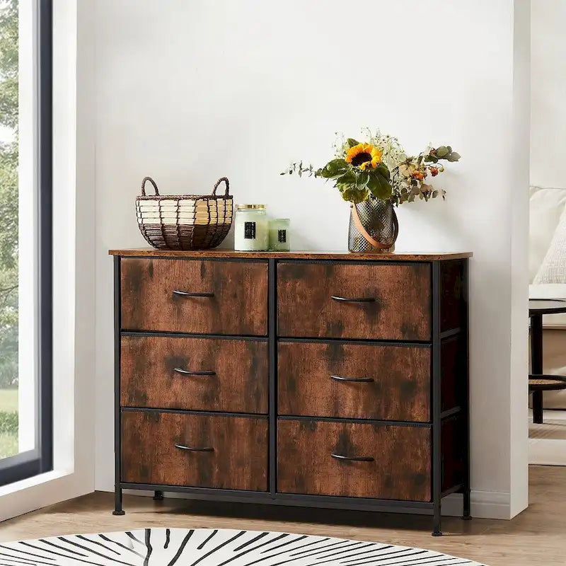 6 Drawer Dresser Drawer Chest Tall Storage Cabinet Organizer Unit Bedroom Living Room