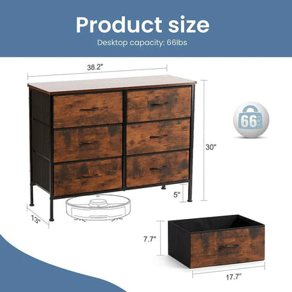 6 Drawer Dresser Drawer Chest Tall Storage Cabinet Organizer Unit Bedroom Living Room