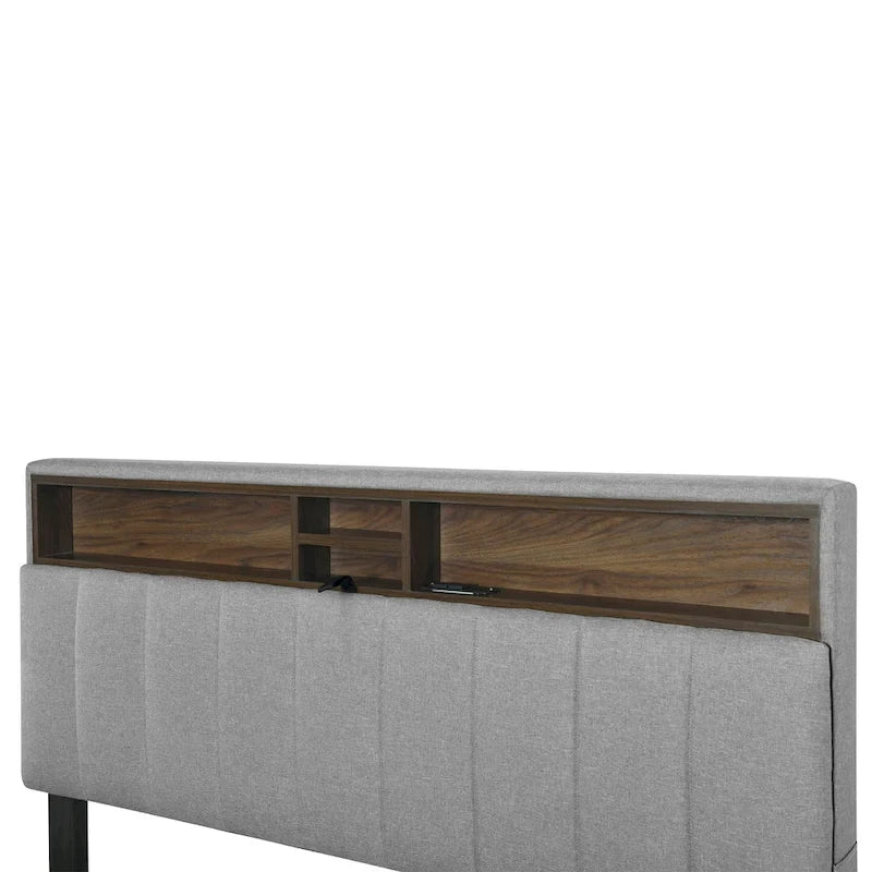 Queen size Upholstered Platform Bed with Twin XL Size Trundle