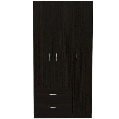 Austral 3 Door Armoire with Drawers, Shelves, and Hanging Rod