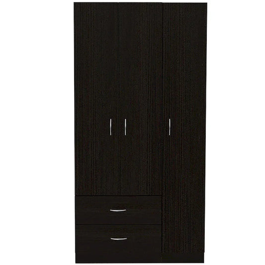 Austral 3 Door Armoire with Drawers, Shelves, and Hanging Rod
