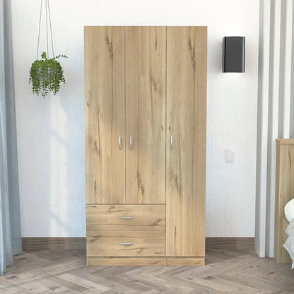 Austral 3 Door Armoire with Drawers, Shelves, and Hanging Rod
