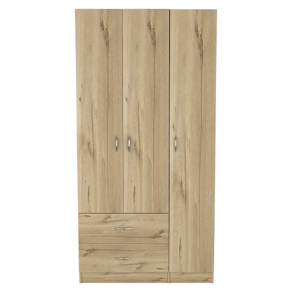 Austral 3 Door Armoire with Drawers, Shelves, and Hanging Rod