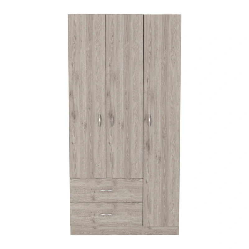 Austral 3 Door Armoire with Drawers, Shelves, and Hanging Rod