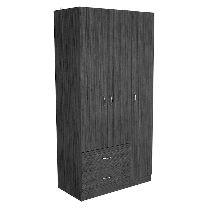 Austral 3 Door Armoire with Drawers, Shelves, and Hanging Rod