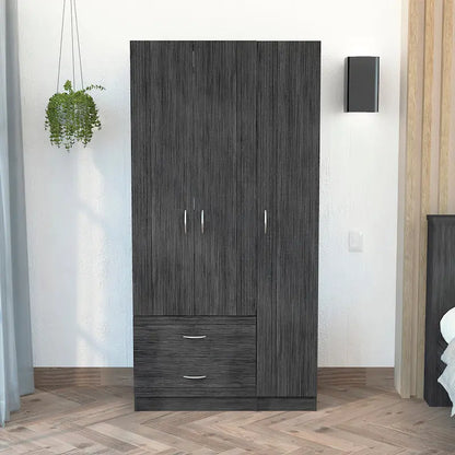 Austral 3 Door Armoire with Drawers, Shelves, and Hanging Rod
