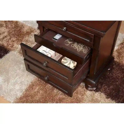 Brown Cherry Finish 3pc Bedroom Set Platform Storage Bed and Two Nightstands