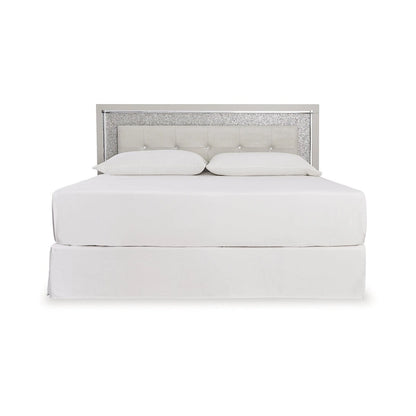 Signature Design by Ashley Zyniden Silver Upholstered Panel Headboard with 2 Nightstands