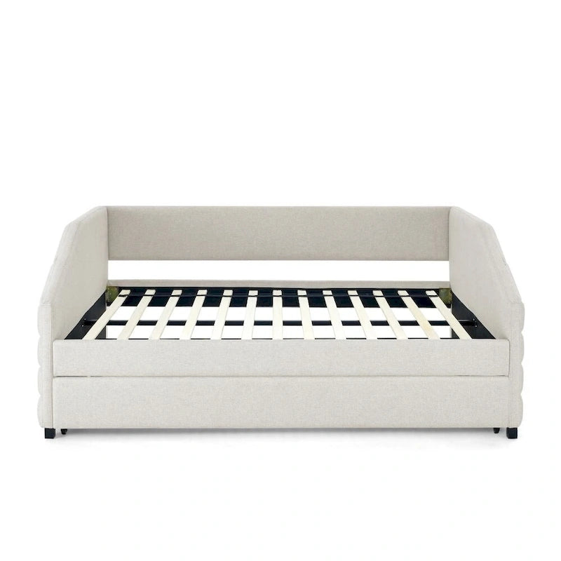Full Size Daybed with Trundle Upholstered Tufted Sofa Bed, Linen Fabric