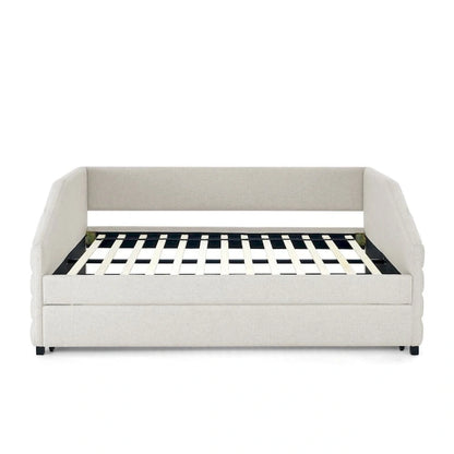 Full Size Daybed with Trundle Upholstered Tufted Sofa Bed, Linen Fabric