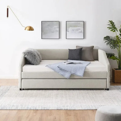 Full Size Daybed with Trundle Upholstered Tufted Sofa Bed, Linen Fabric