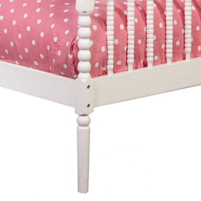 Wooden Twin Bed with Bobbin Style Slatted Headboard and Footboard, White
