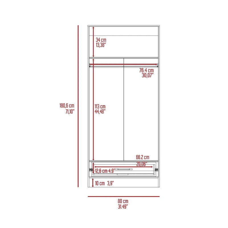 Armoire, Two Shelves, Double Door, Metal Rod, One Drawer -Light Gray