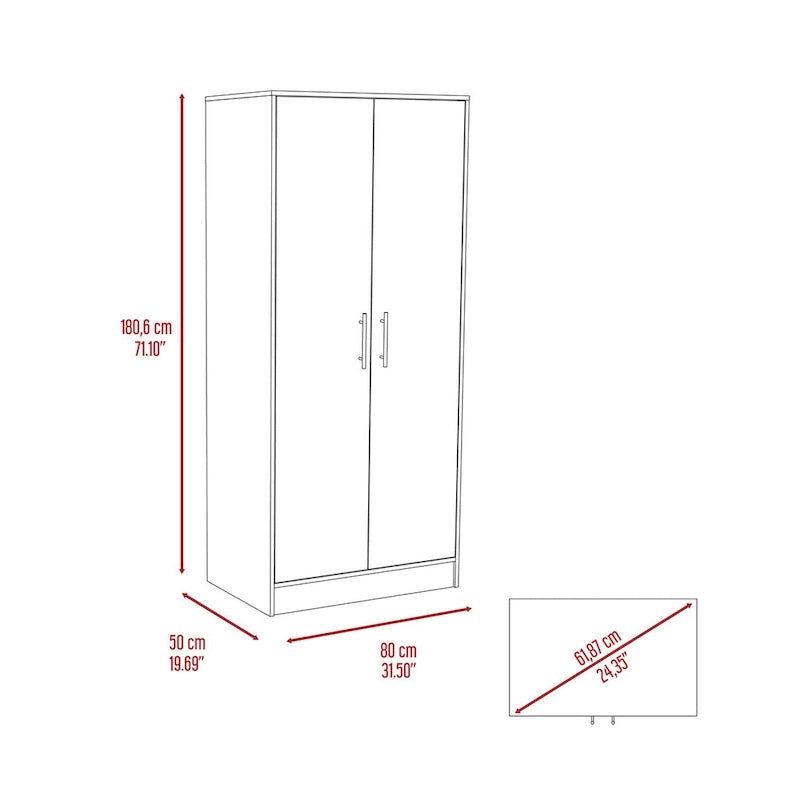 Armoire, Two Shelves, Double Door, Metal Rod, One Drawer -Light Gray