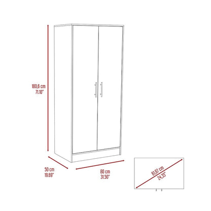 Armoire, Two Shelves, Double Door, Metal Rod, One Drawer -Light Gray