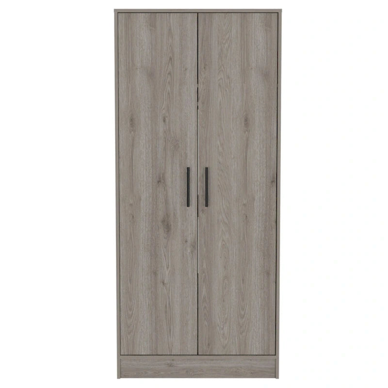 Armoire, Two Shelves, Double Door, Metal Rod, One Drawer -Light Gray