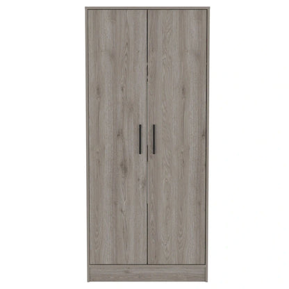 Armoire, Two Shelves, Double Door, Metal Rod, One Drawer -Light Gray