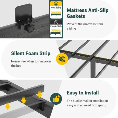 Farmhouse Bed Frame with Holey Board, Upholstered Headboard Platform Bed with Charging Station