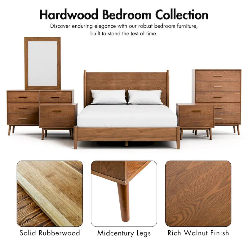 Furniture of America Beau Midcentury Walnut 6-Drawer Dresser with Interlocking Drawers