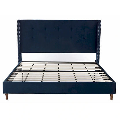 Upholstered Queen Bed with Nailhead Trim Wingback Headboard