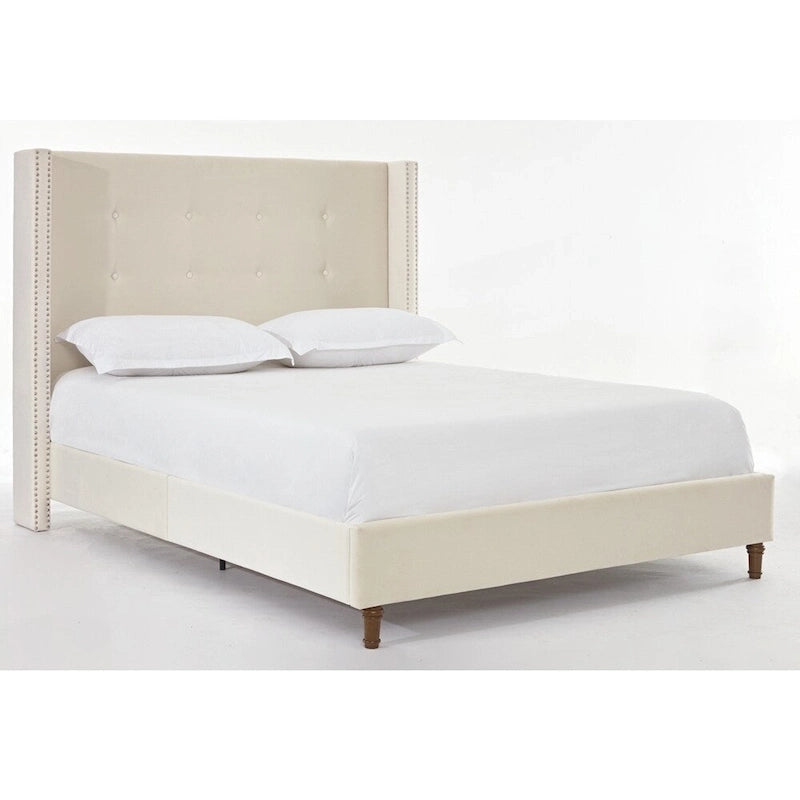 Upholstered Queen Bed with Nailhead Trim Wingback Headboard