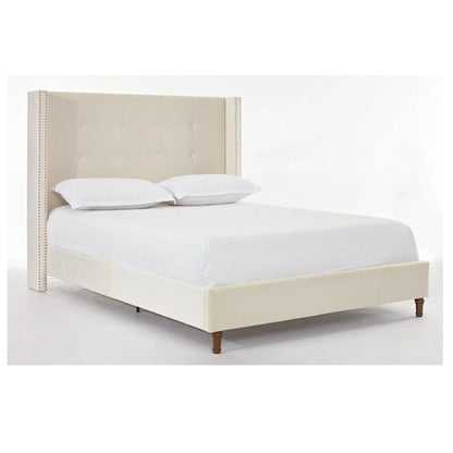 Upholstered Queen Bed with Nailhead Trim Wingback Headboard