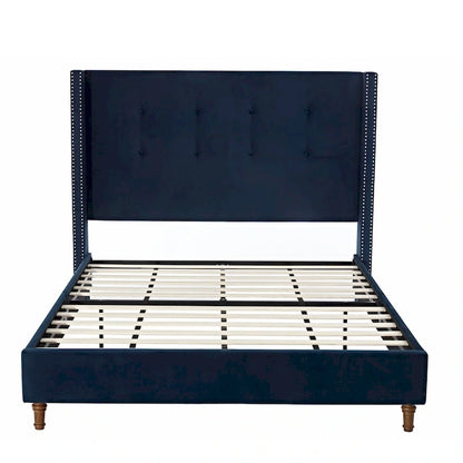 Upholstered Queen Bed with Nailhead Trim Wingback Headboard