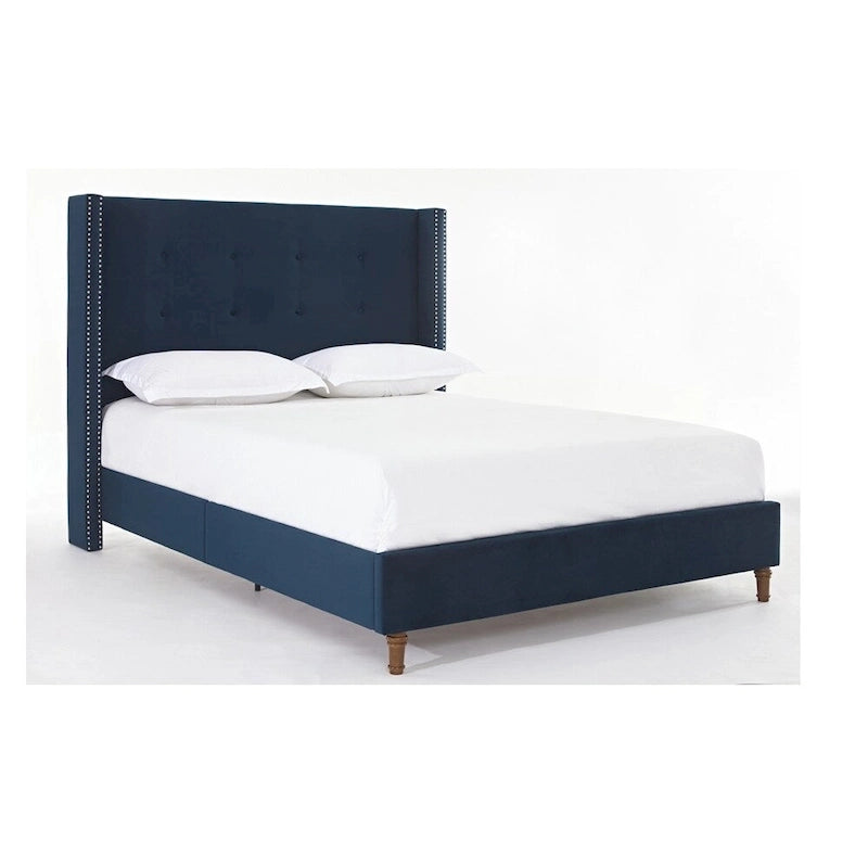 Upholstered Queen Bed with Nailhead Trim Wingback Headboard