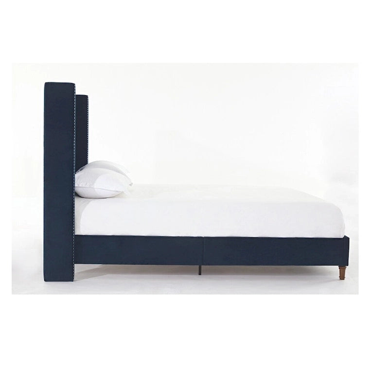 Upholstered Queen Bed with Nailhead Trim Wingback Headboard