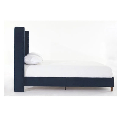 Upholstered Queen Bed with Nailhead Trim Wingback Headboard