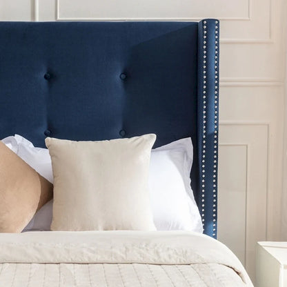 Upholstered Queen Bed with Nailhead Trim Wingback Headboard