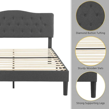 Javlergo Upholstered Platform Bed Frame with Adjustable Headboard, No Box Spring Needed