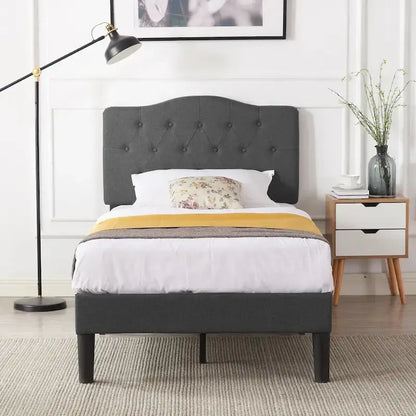 Javlergo Upholstered Platform Bed Frame with Adjustable Headboard, No Box Spring Needed