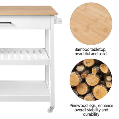 Yaheetech Kitchen Cart with storage and Drawer Wood Countertop