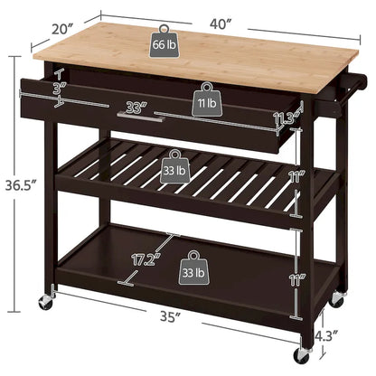 Yaheetech Kitchen Cart with storage and Drawer Wood Countertop