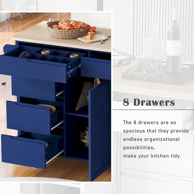 Store Kitchen Cart with Wheels and 8 Drawers