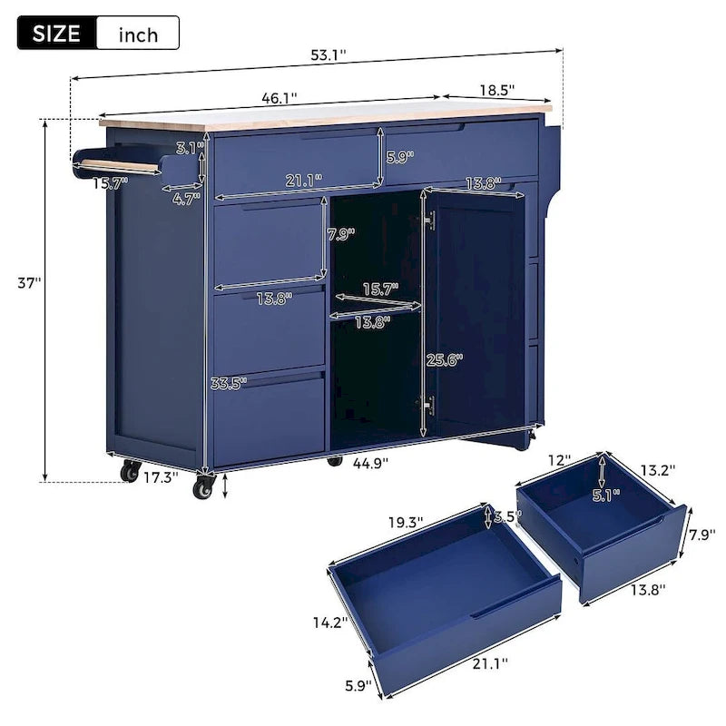 Store Kitchen Cart with Wheels and 8 Drawers