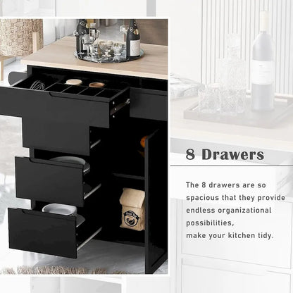 Store Kitchen Cart with Wheels and 8 Drawers