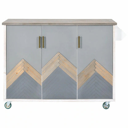 47 Retro Wood Kitchen Island with Drop Leaf, Farmhouse Style on Wheels, Internal Storage