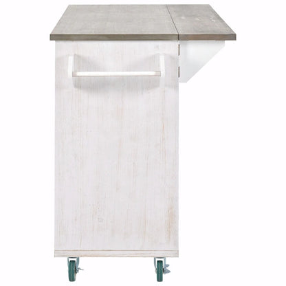 47 Retro Wood Kitchen Island with Drop Leaf, Farmhouse Style on Wheels, Internal Storage