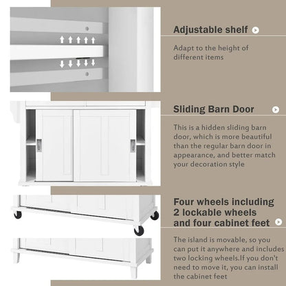 Rubberwood Folding Countertop Kitchen Cart with 2 Drawers and Storage Cabinet