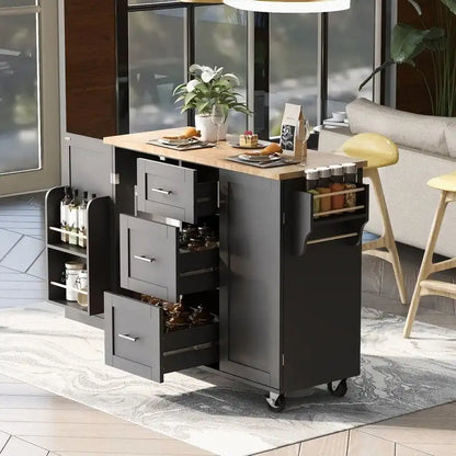 Rolling Kitchen Island Cart on Wheels with Storage,2 Slide-Out Shelf and Internal Storage Rack