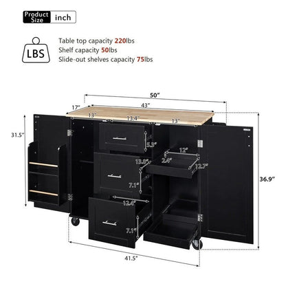 Rolling Kitchen Island Cart on Wheels with Storage,2 Slide-Out Shelf and Internal Storage Rack