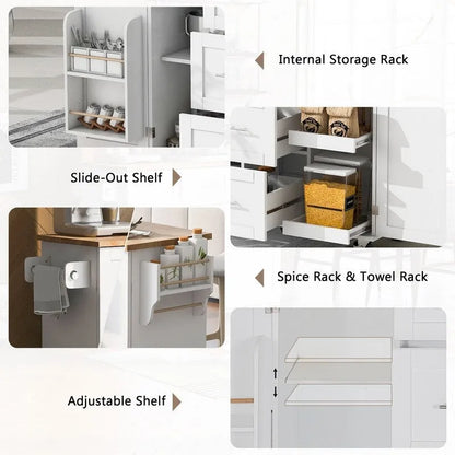 Rolling Kitchen Island Cart on Wheels with Storage,2 Slide-Out Shelf and Internal Storage Rack