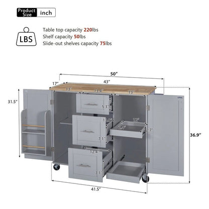 Rolling Kitchen Island Cart on Wheels with Storage,2 Slide-Out Shelf and Internal Storage Rack