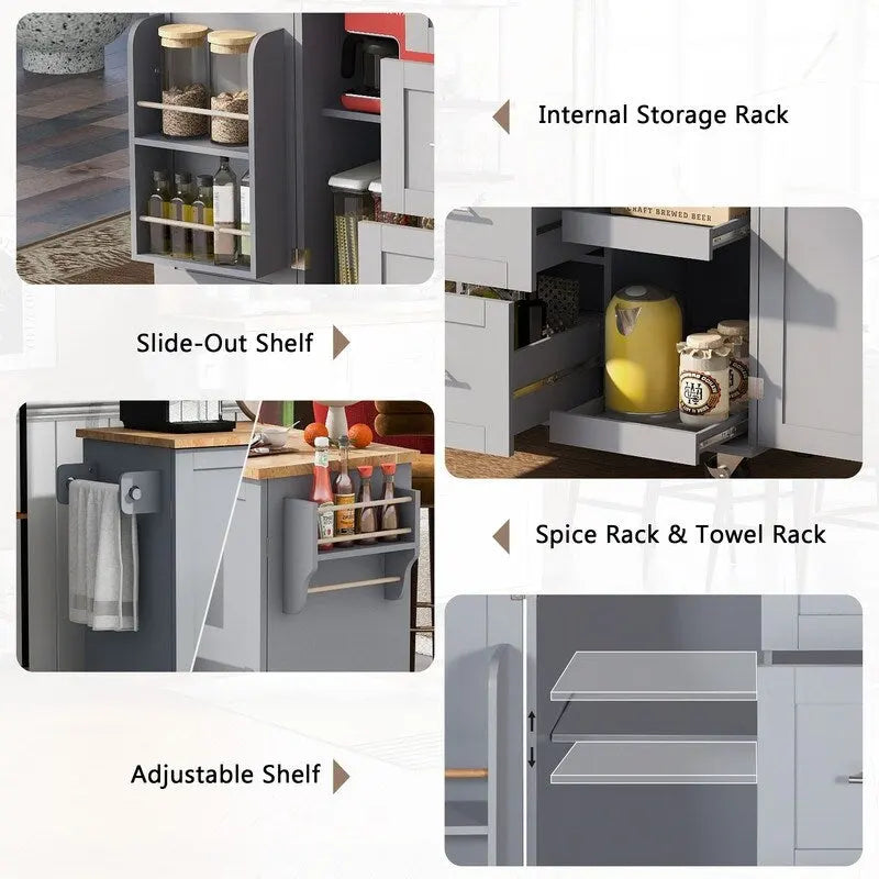 Rolling Kitchen Island Cart on Wheels with Storage,2 Slide-Out Shelf and Internal Storage Rack